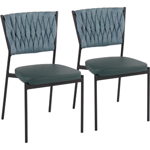 Tania Dining Chair in Sea Green Fabric, Green Leatherette & Black Metal (Set of 2)